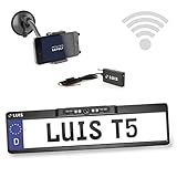 LUIS T5 WiFi Rückfahrkamera System für iOS, iPhone, iPad, Android Auto, für PKW, SUV, Kleinfahrzeuge, Auto, WLAN Kennzeichenkamera mit Nachtsicht bis 5m, Einparkhilfe (mit Smartphone-Halterung)
